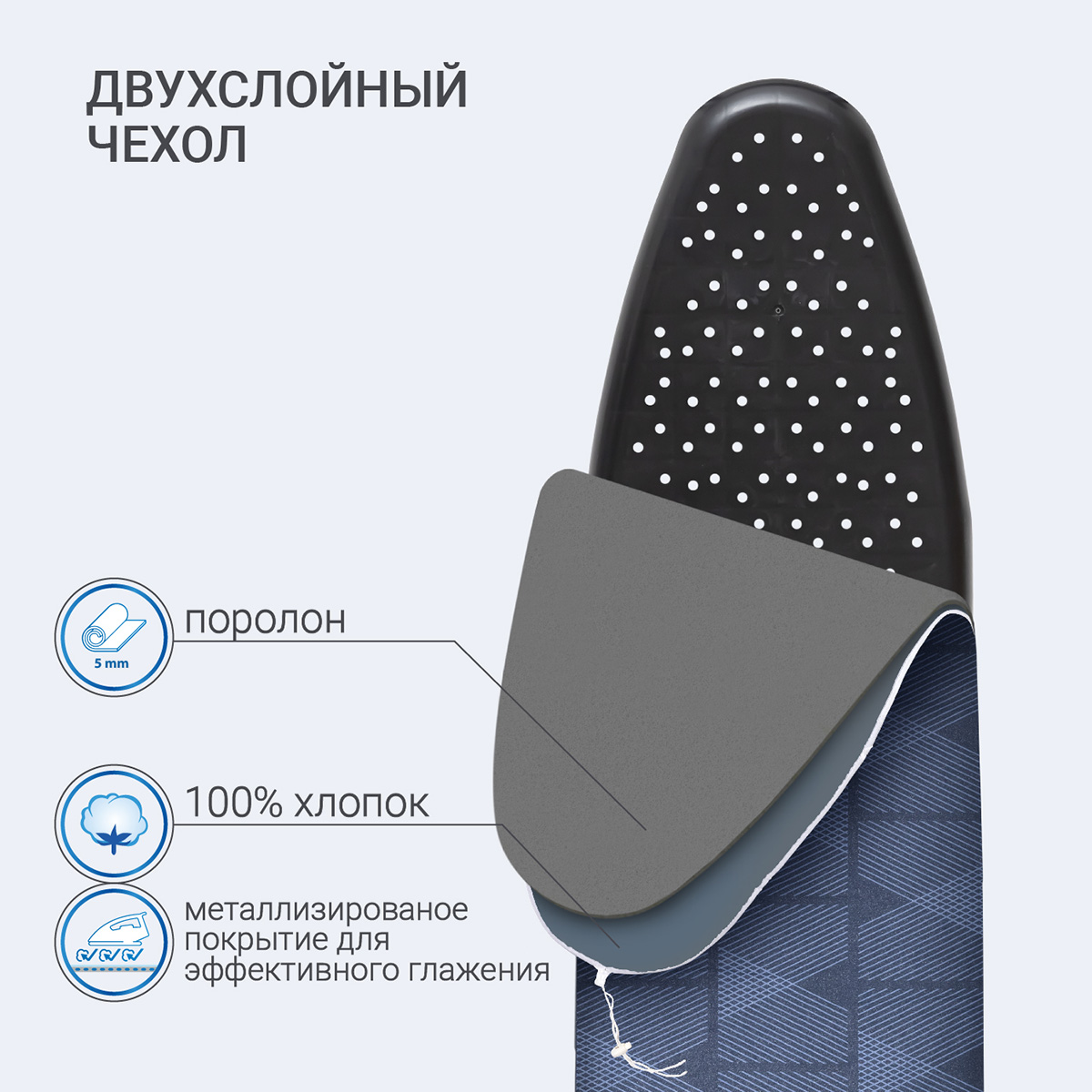 Чехол для гладильной доски металлизированный Hausmann Cosmic 33/43 х 110/120см, синий фото 3